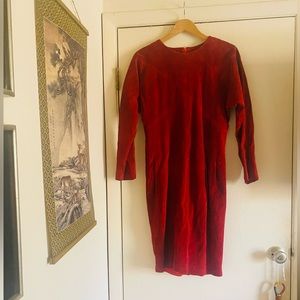 Vintage 80s suede leather minimalist sack pencil dress M